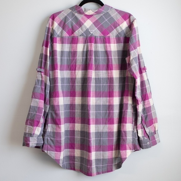 Columbia purple and grey plaid half button tunic top-XL - Picture 5 of 5